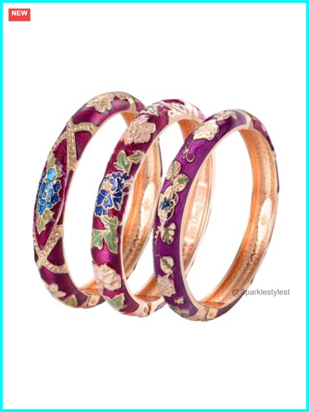 UJOY Women's Gold Plated Enamel Hinged Bangle Cuff Bracelets Set of 2